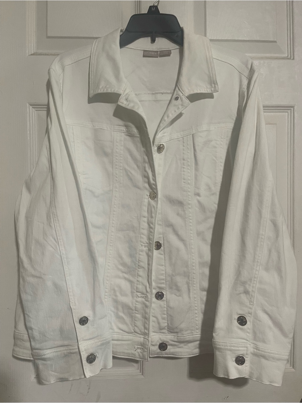 Chico's White Denim Jean Jacket - Women's Button-Front Coat size 3.